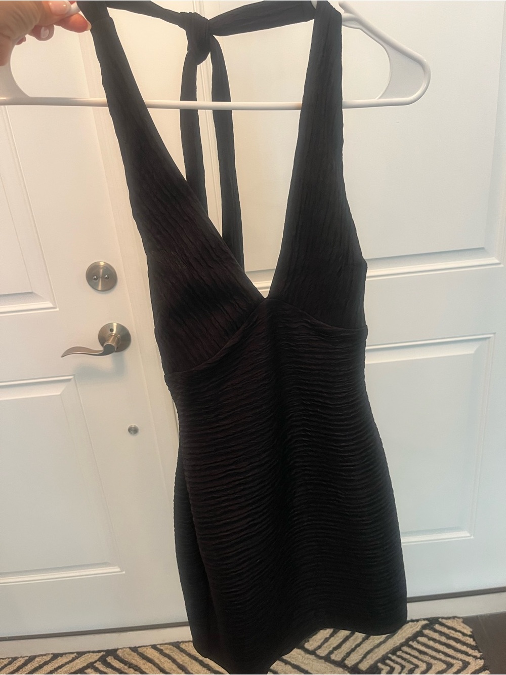 Lucy in the Sky Black Textured Halter Backless Dress